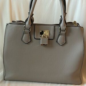 Gray Satchel with Gold-Toned